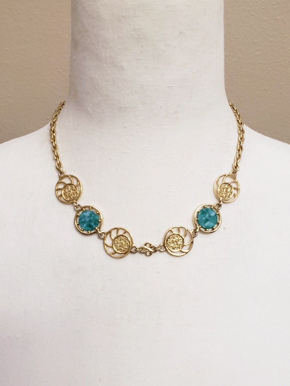 Gold-Tone Necklace with Green Accents
